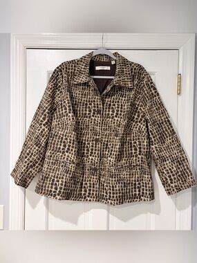 Liz Claiborne Croc Print Jacket Blazer Brown Tan 2X Plus Size